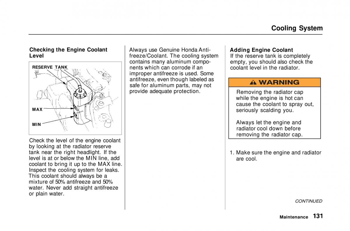 Honda Civic Del Sol CR X owners manual / page 131