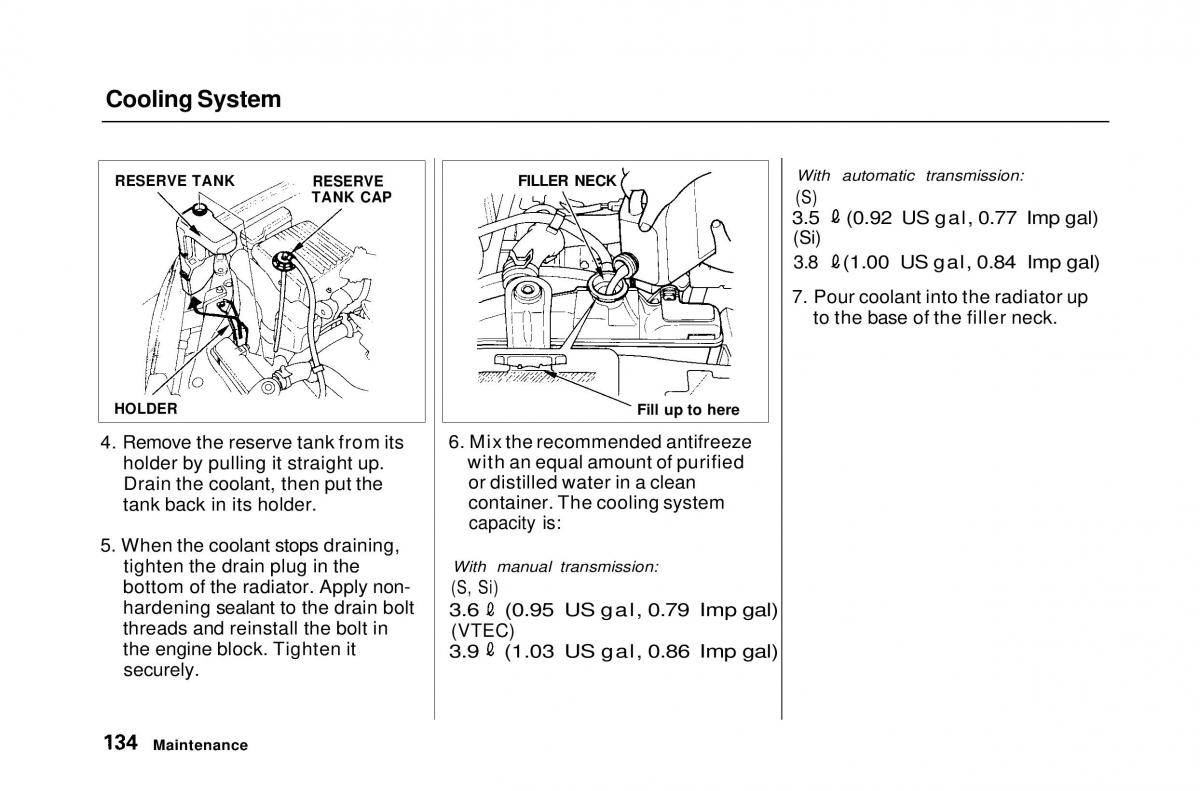 Honda Civic Del Sol CR X owners manual / page 134