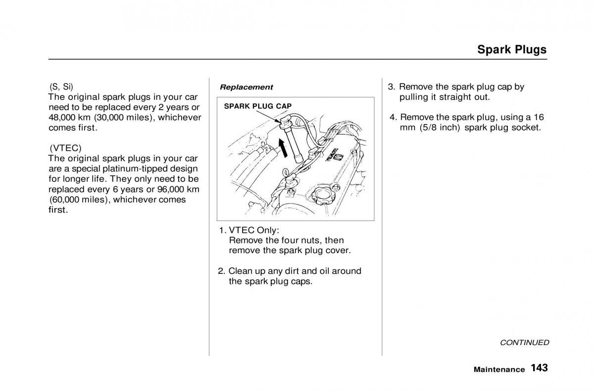 Honda Civic Del Sol CR X owners manual / page 143