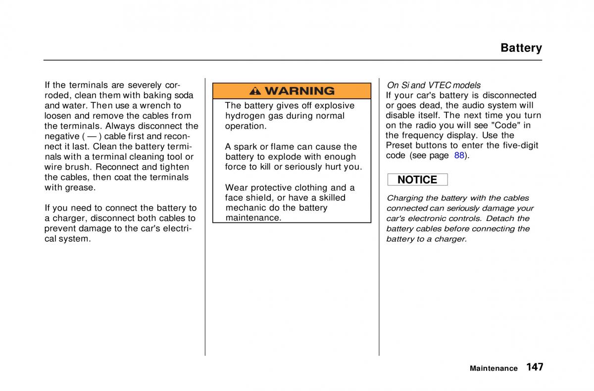 Honda Civic Del Sol CR X owners manual / page 147