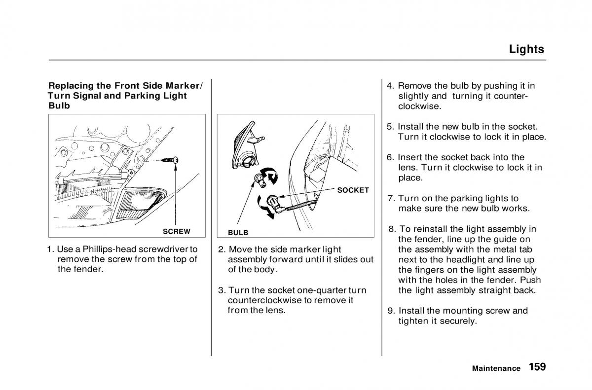 Honda Civic Del Sol CR X owners manual / page 159