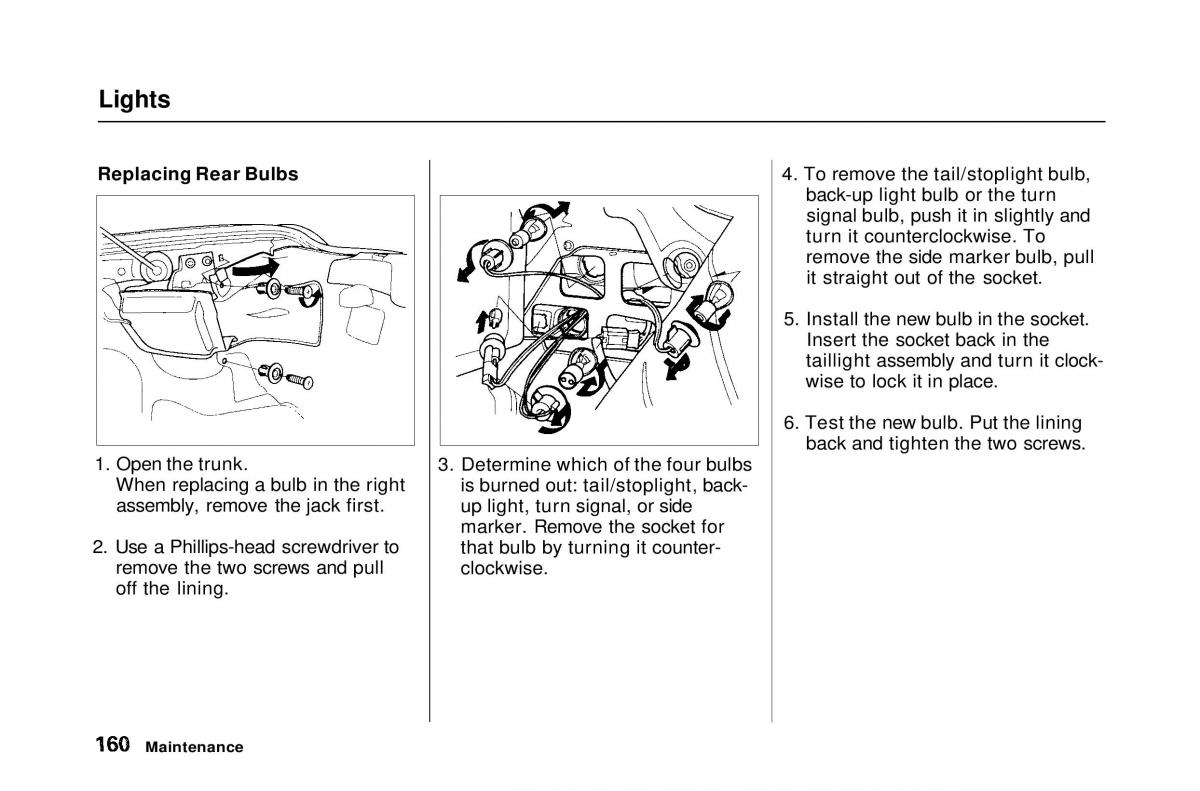 Honda Civic Del Sol CR X owners manual / page 160