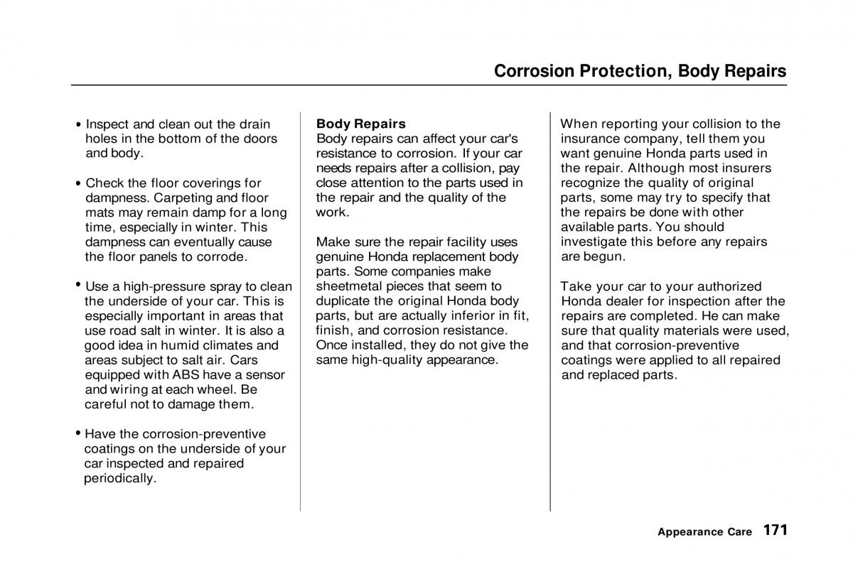 Honda Civic Del Sol CR X owners manual / page 170