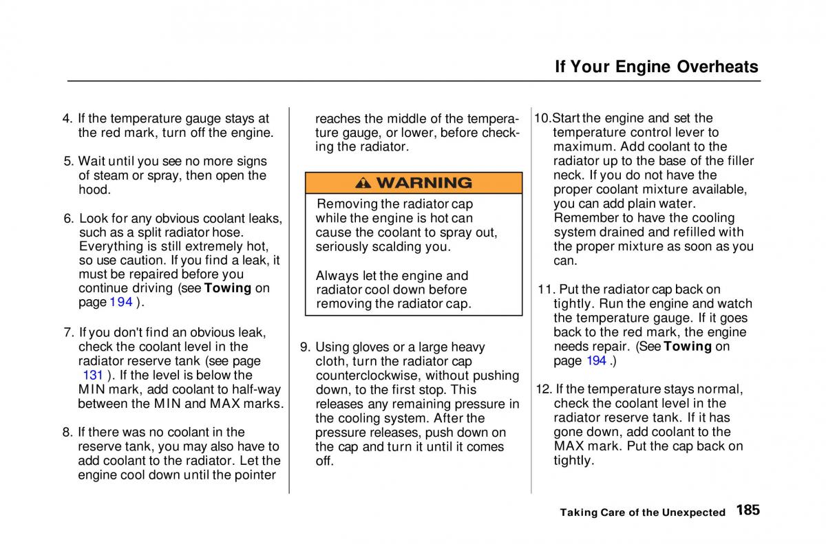 Honda Civic Del Sol CR X owners manual / page 183