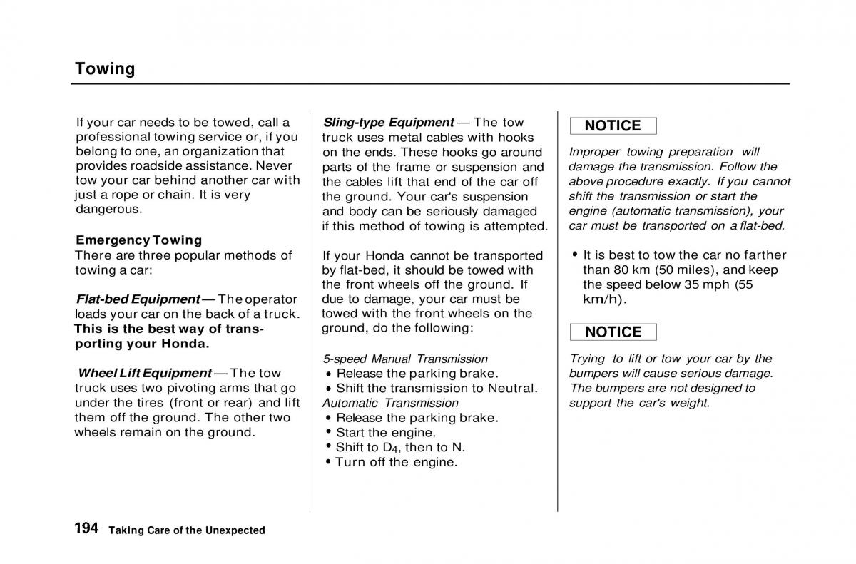 Honda Civic Del Sol CR X owners manual / page 192