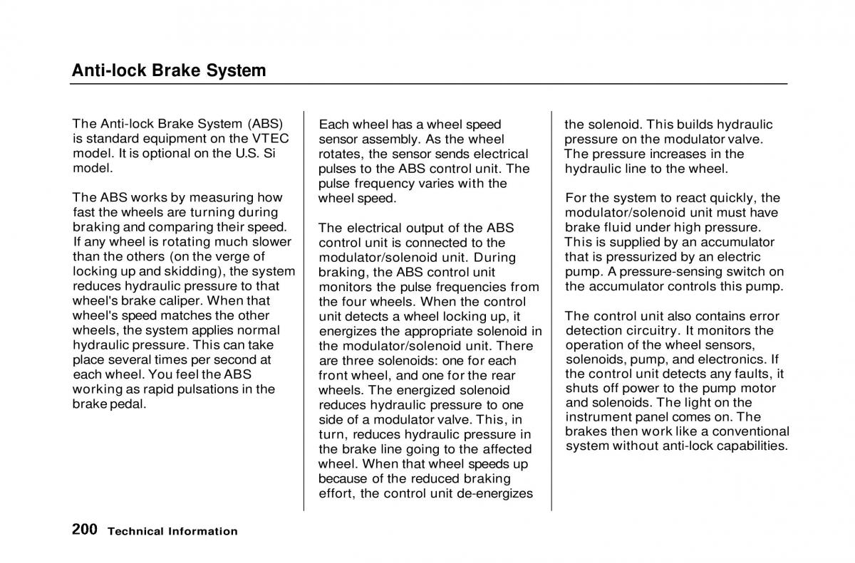 Honda Civic Del Sol CR X owners manual / page 198