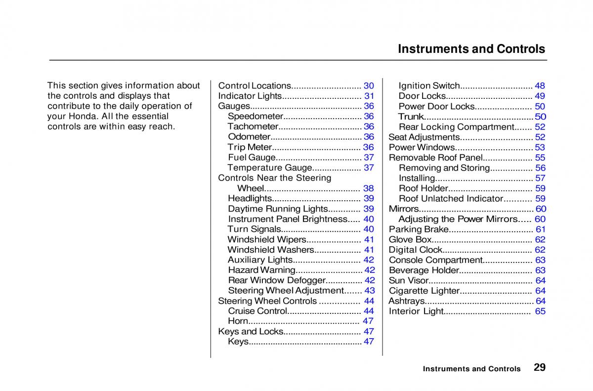 Honda Civic Del Sol CR X owners manual / page 30