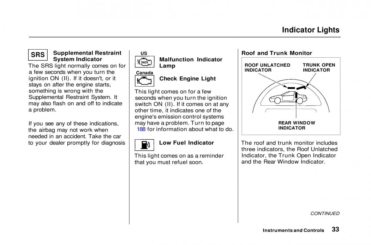 Honda Civic Del Sol CR X owners manual / page 34