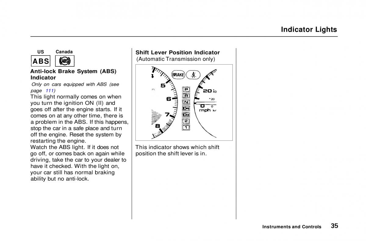 Honda Civic Del Sol CR X owners manual / page 36