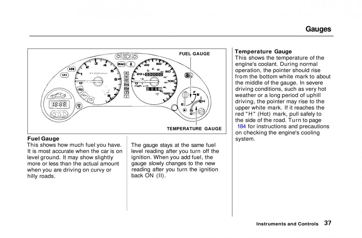 Honda Civic Del Sol CR X owners manual / page 38