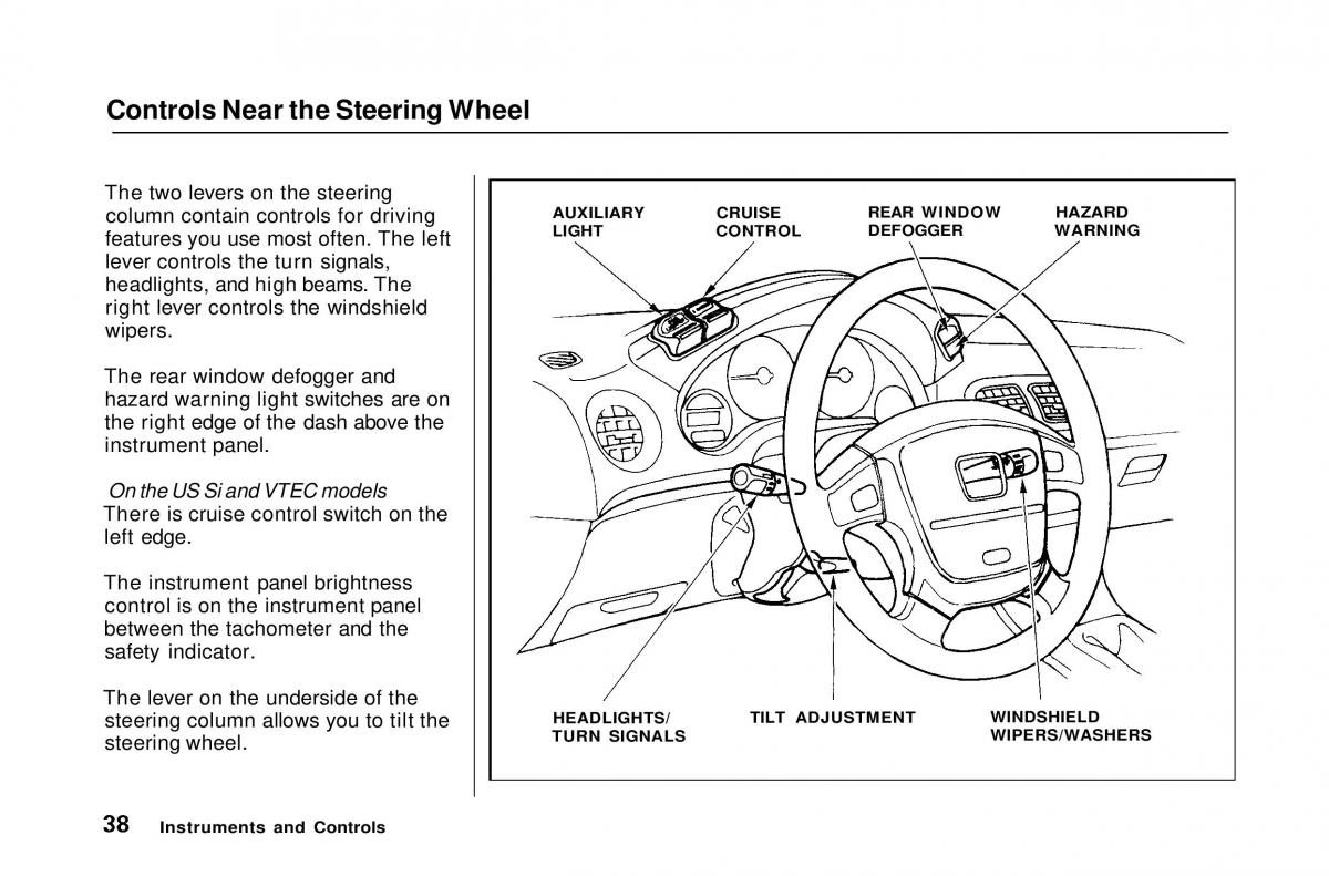 Honda Civic Del Sol CR X owners manual / page 39