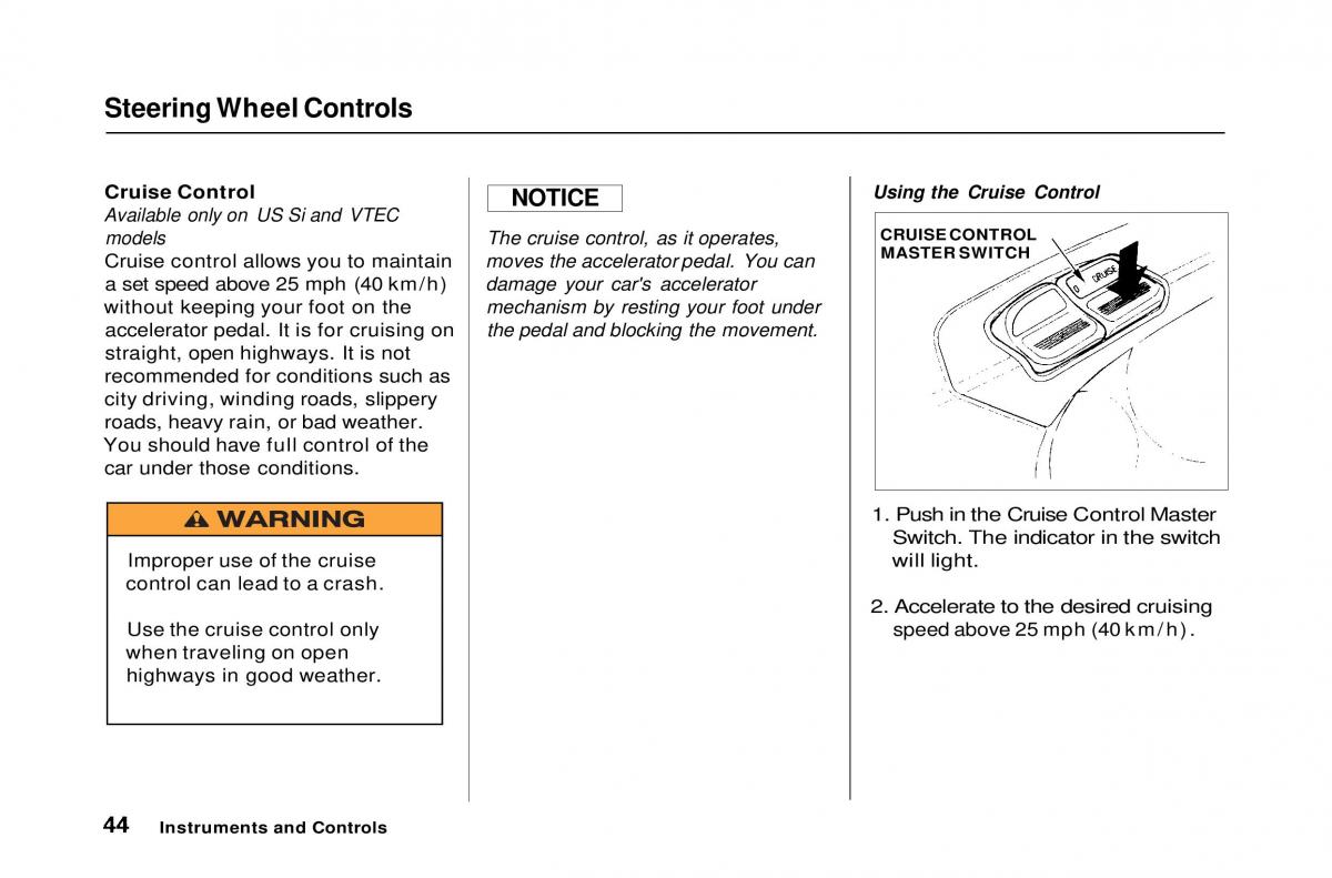 Honda Civic Del Sol CR X owners manual / page 45