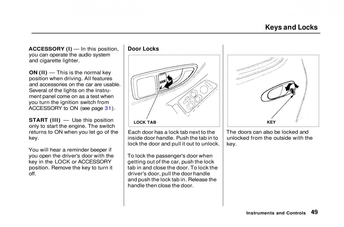 Honda Civic Del Sol CR X owners manual / page 50