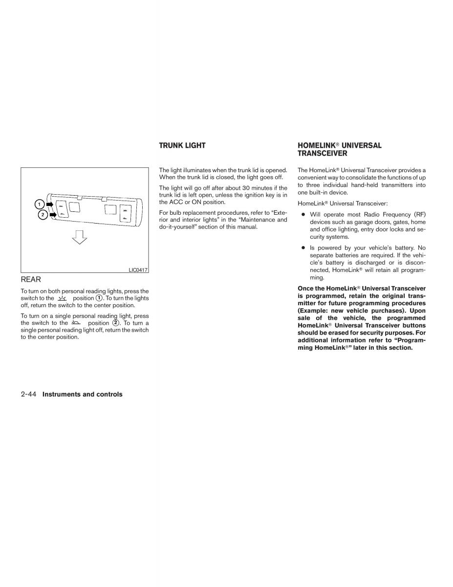 Nissan Maxima VI 6 A34 owners manual / page 112