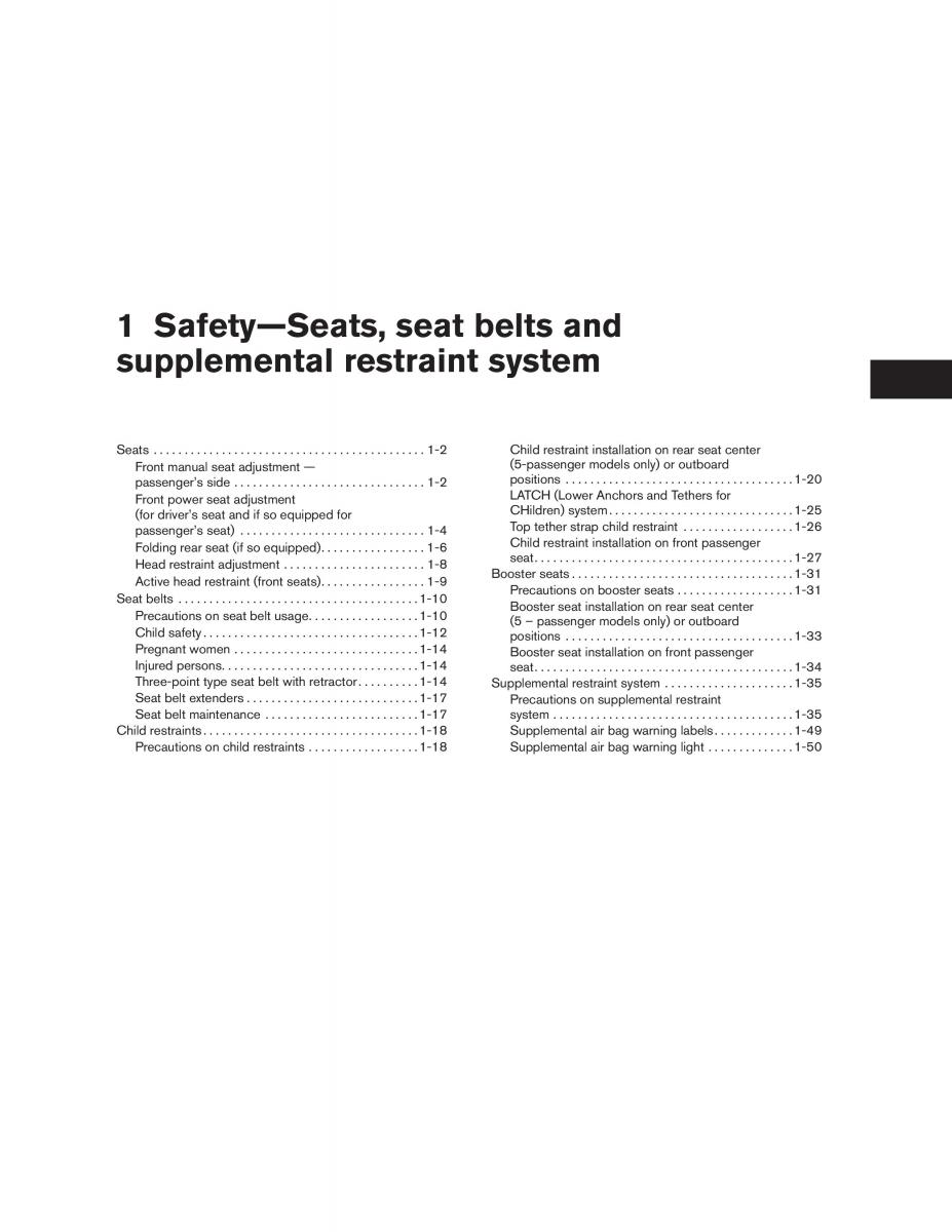 Nissan Maxima VI 6 A34 owners manual / page 17