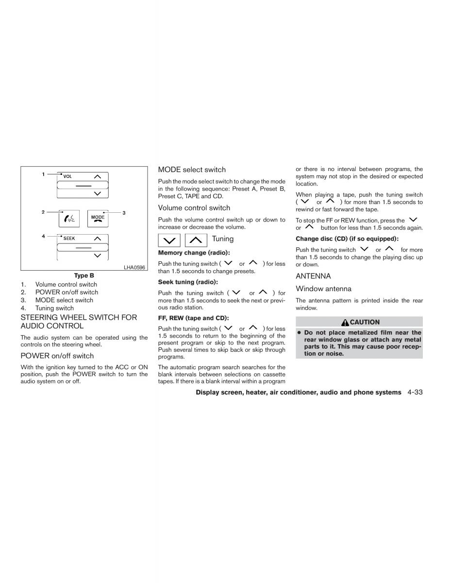 Nissan Maxima VI 6 A34 owners manual / page 171