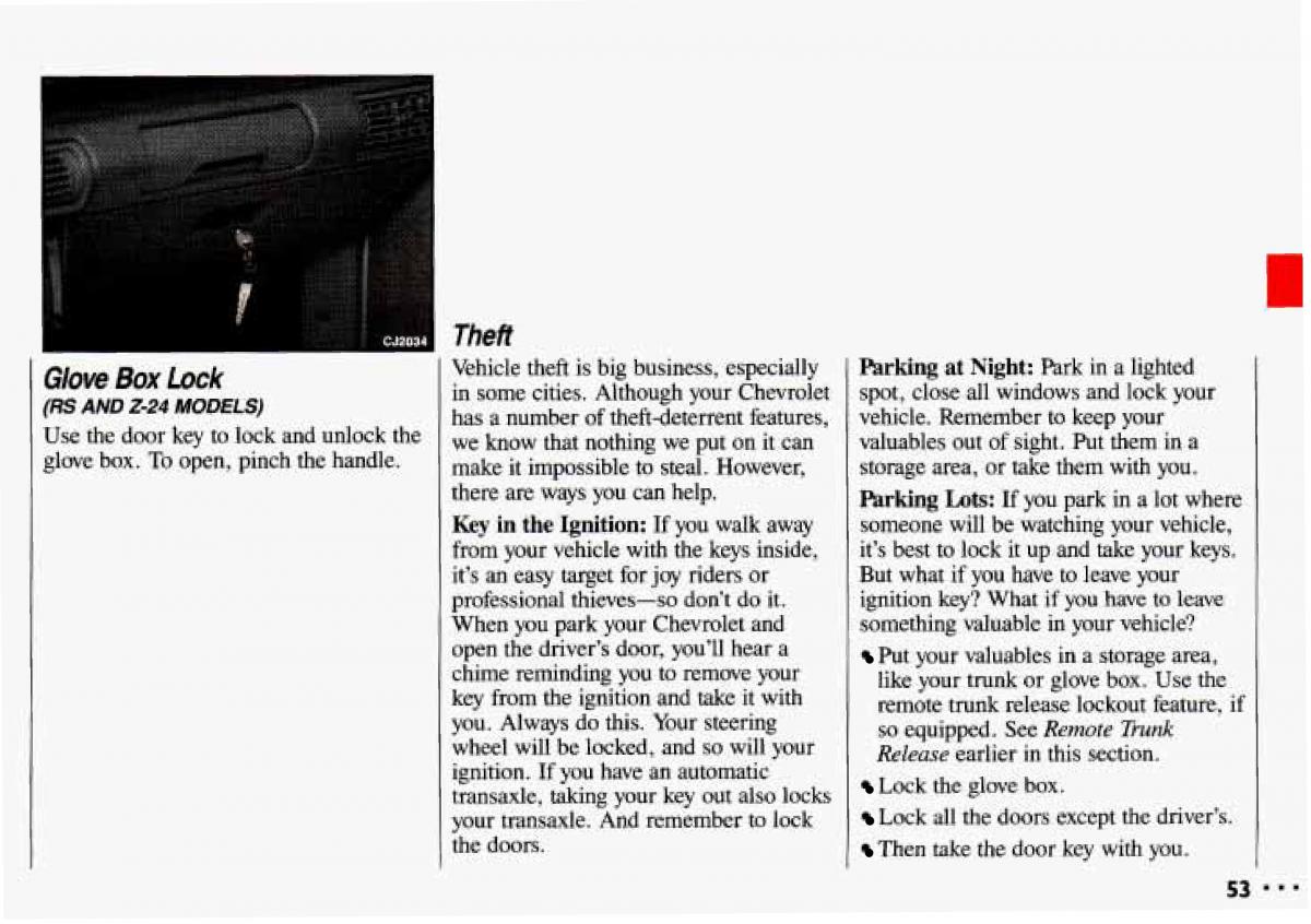 Chevrolet Cavalier II 2 owners manual / page 55