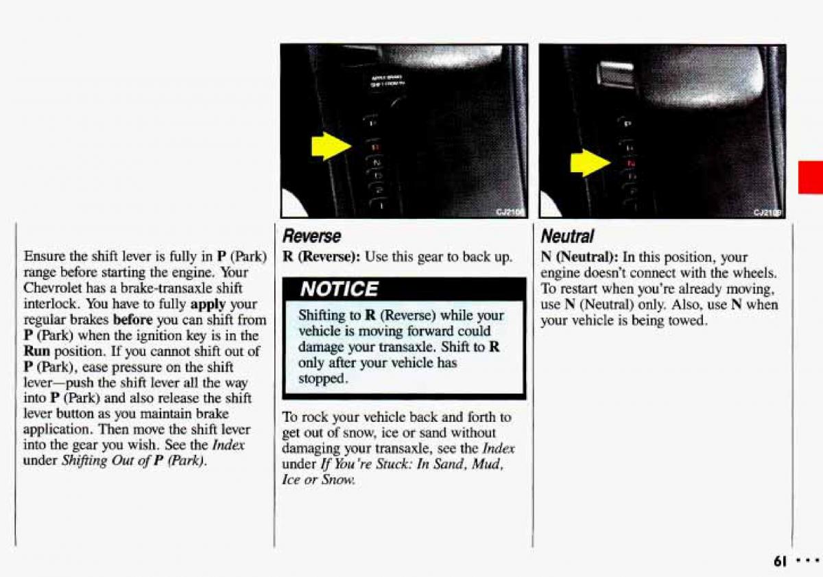 Chevrolet Cavalier II 2 owners manual / page 63