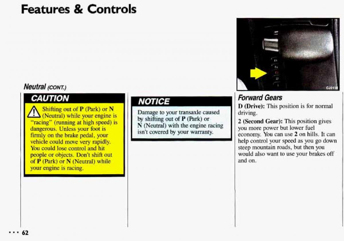 Chevrolet Cavalier II 2 owners manual / page 64