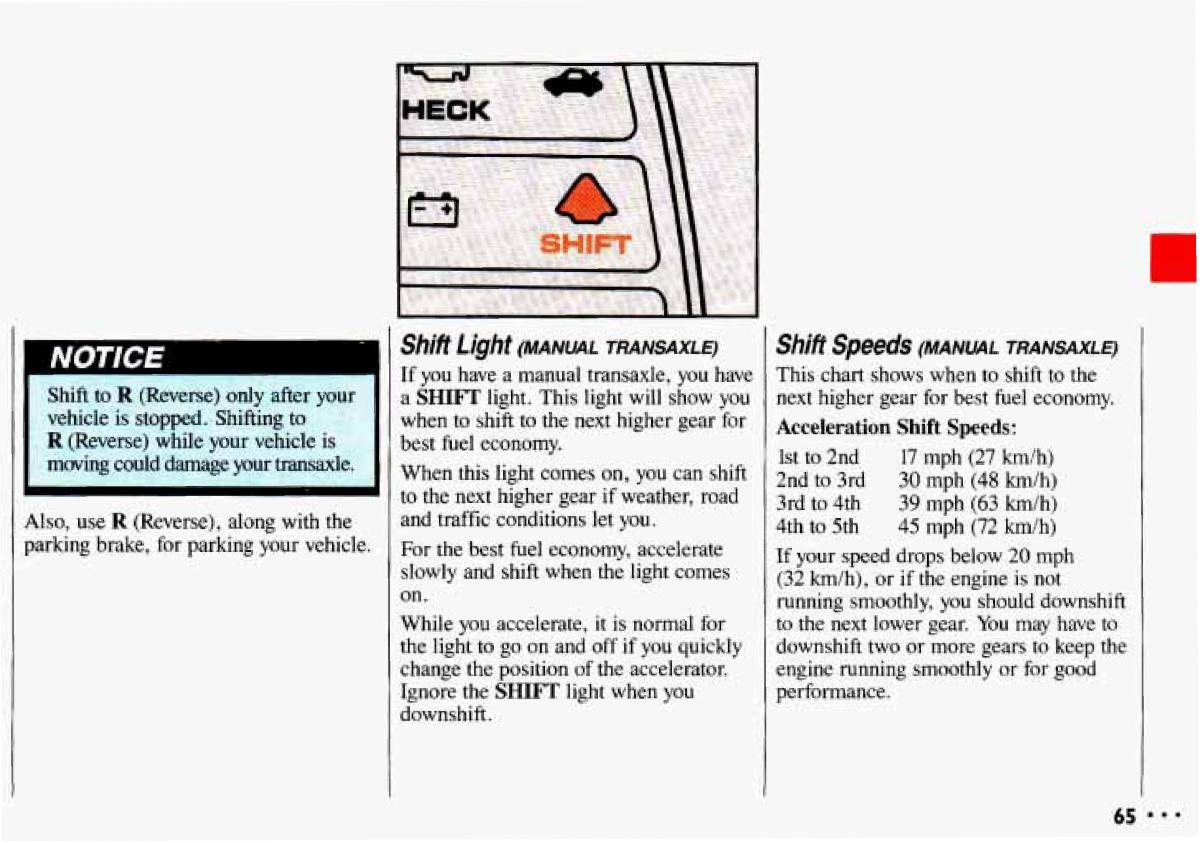 Chevrolet Cavalier II 2 owners manual / page 67