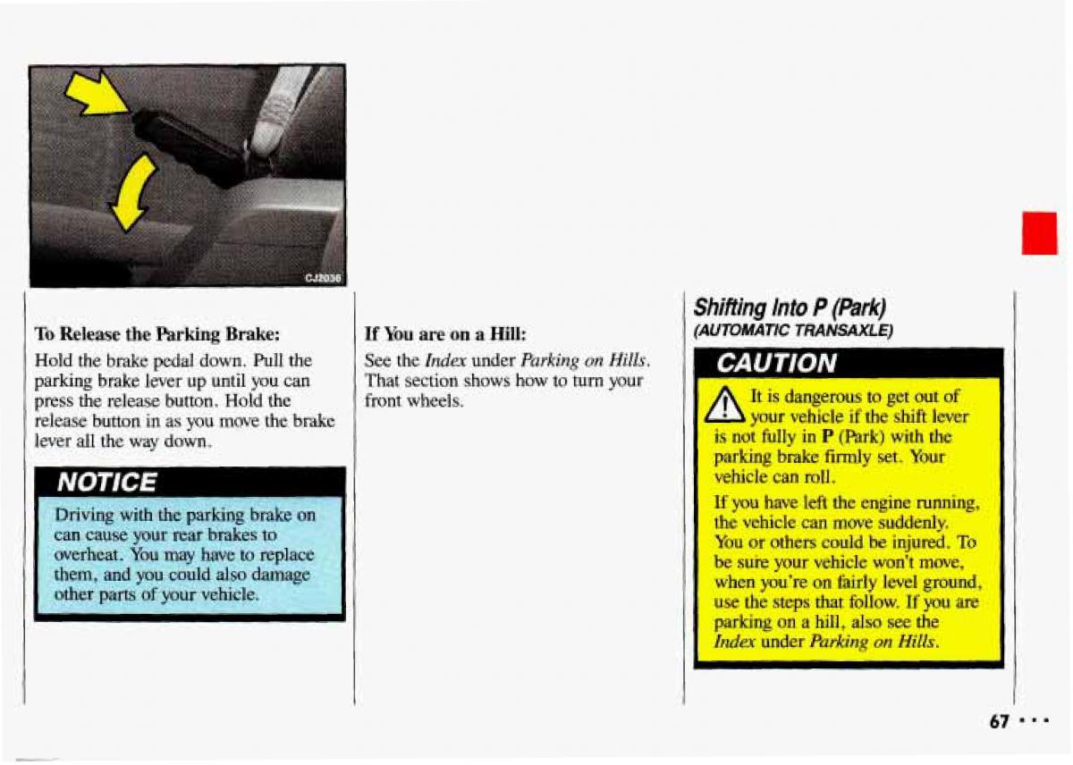 Chevrolet Cavalier II 2 owners manual / page 69