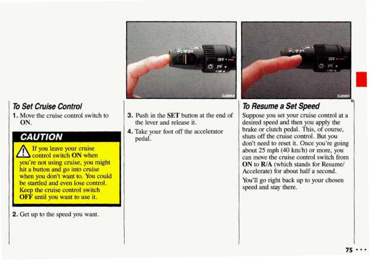 Chevrolet Cavalier II 2 owners manual / page 77