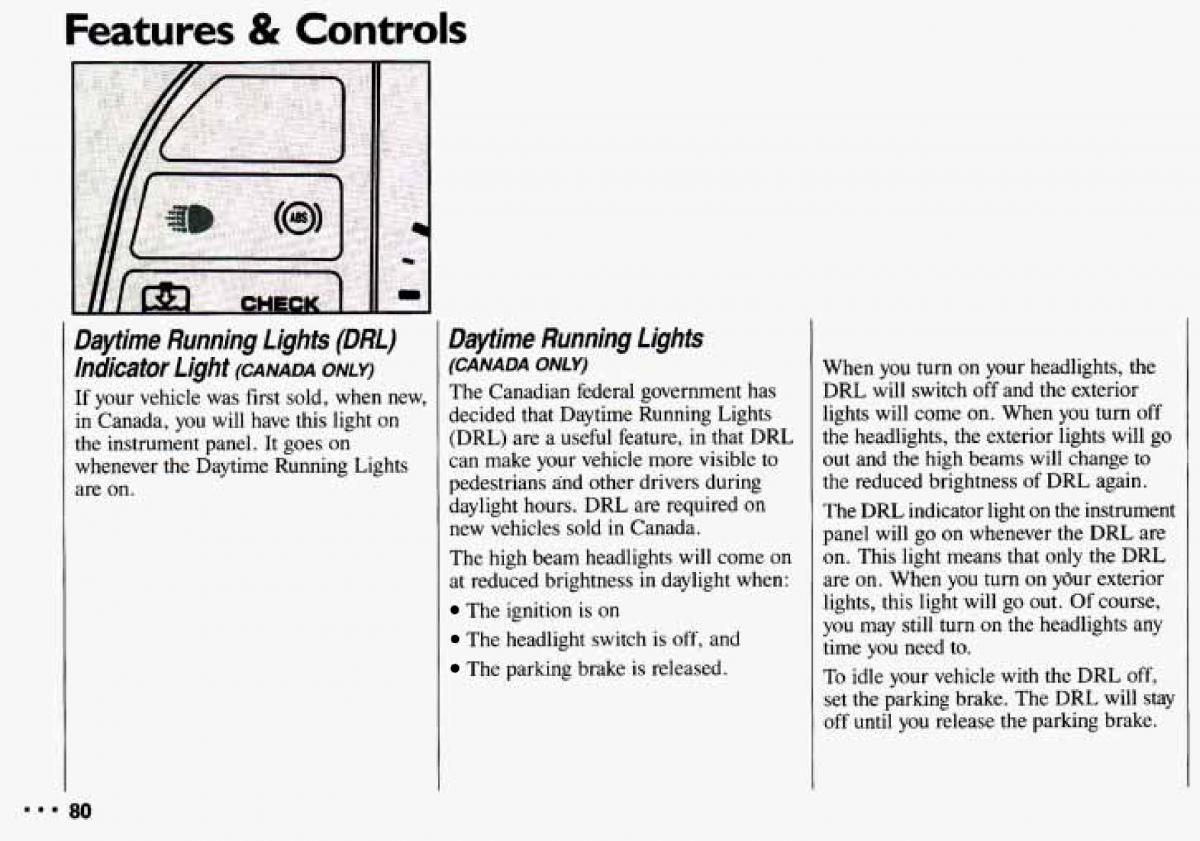 Chevrolet Cavalier II 2 owners manual / page 82