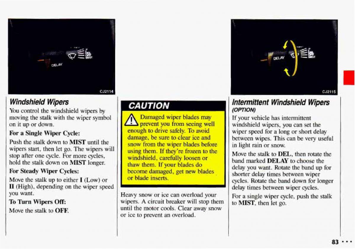 Chevrolet Cavalier II 2 owners manual / page 85