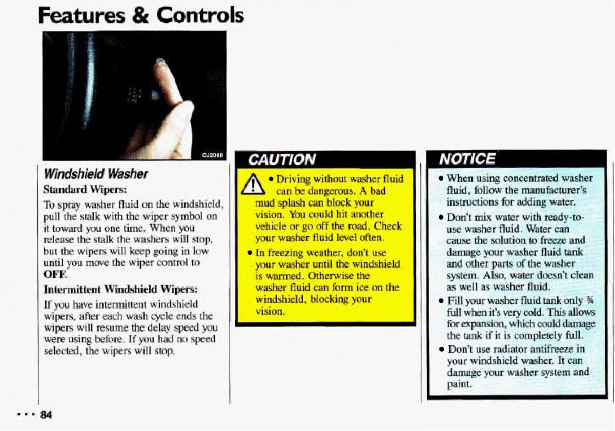 Chevrolet Cavalier II 2 owners manual / page 86