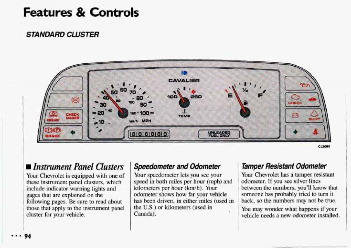 Chevrolet Cavalier II 2 owners manual / page 96