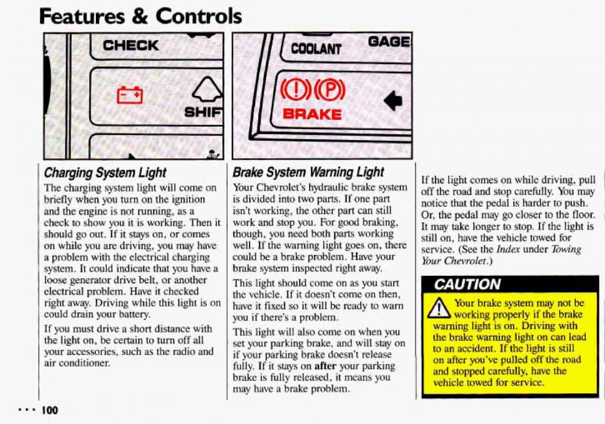 Chevrolet Cavalier II 2 owners manual / page 102