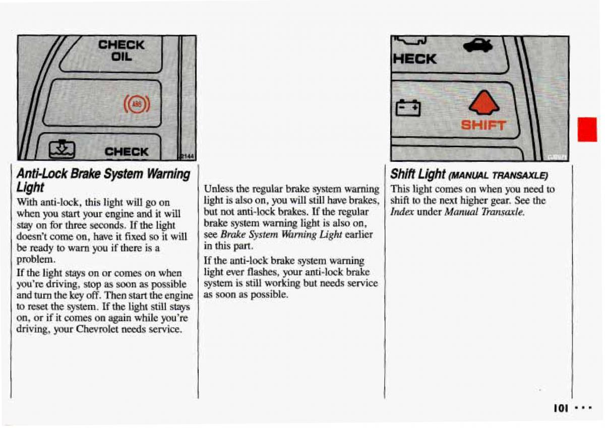 Chevrolet Cavalier II 2 owners manual / page 103