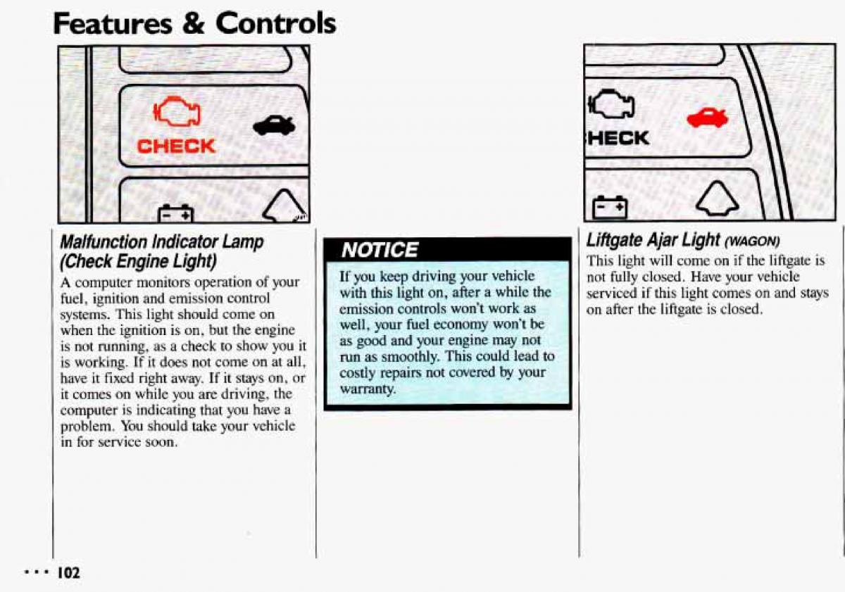 Chevrolet Cavalier II 2 owners manual / page 104