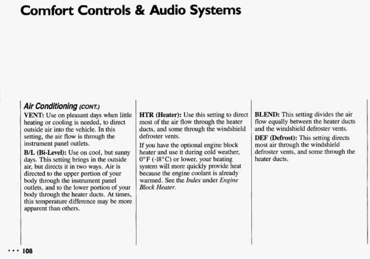 Chevrolet Cavalier II 2 owners manual / page 110