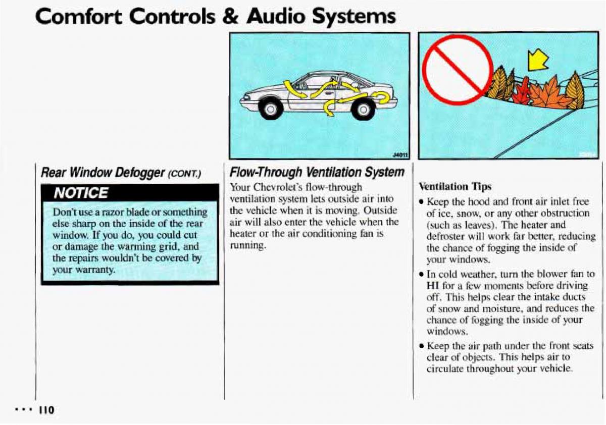 Chevrolet Cavalier II 2 owners manual / page 112