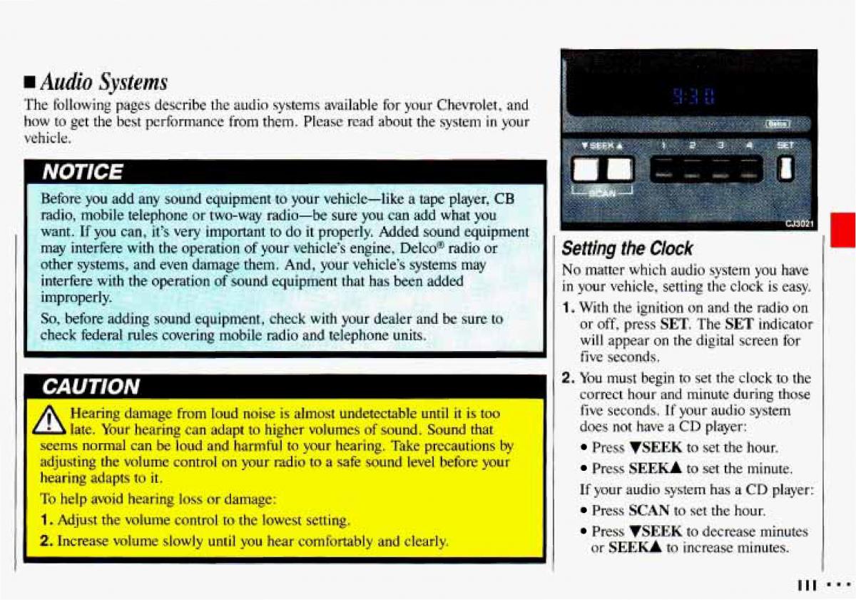 Chevrolet Cavalier II 2 owners manual / page 113