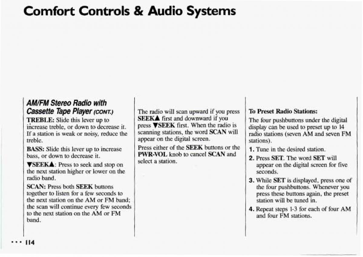 Chevrolet Cavalier II 2 owners manual / page 116