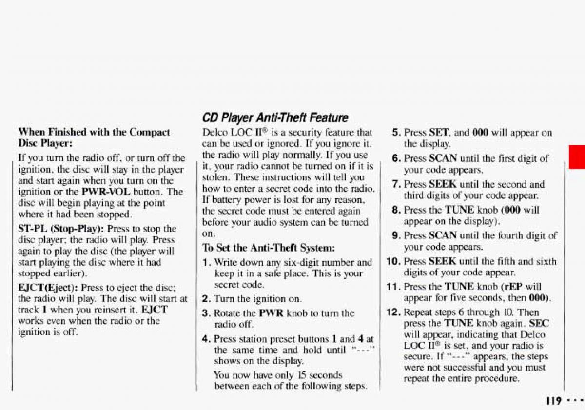 Chevrolet Cavalier II 2 owners manual / page 121