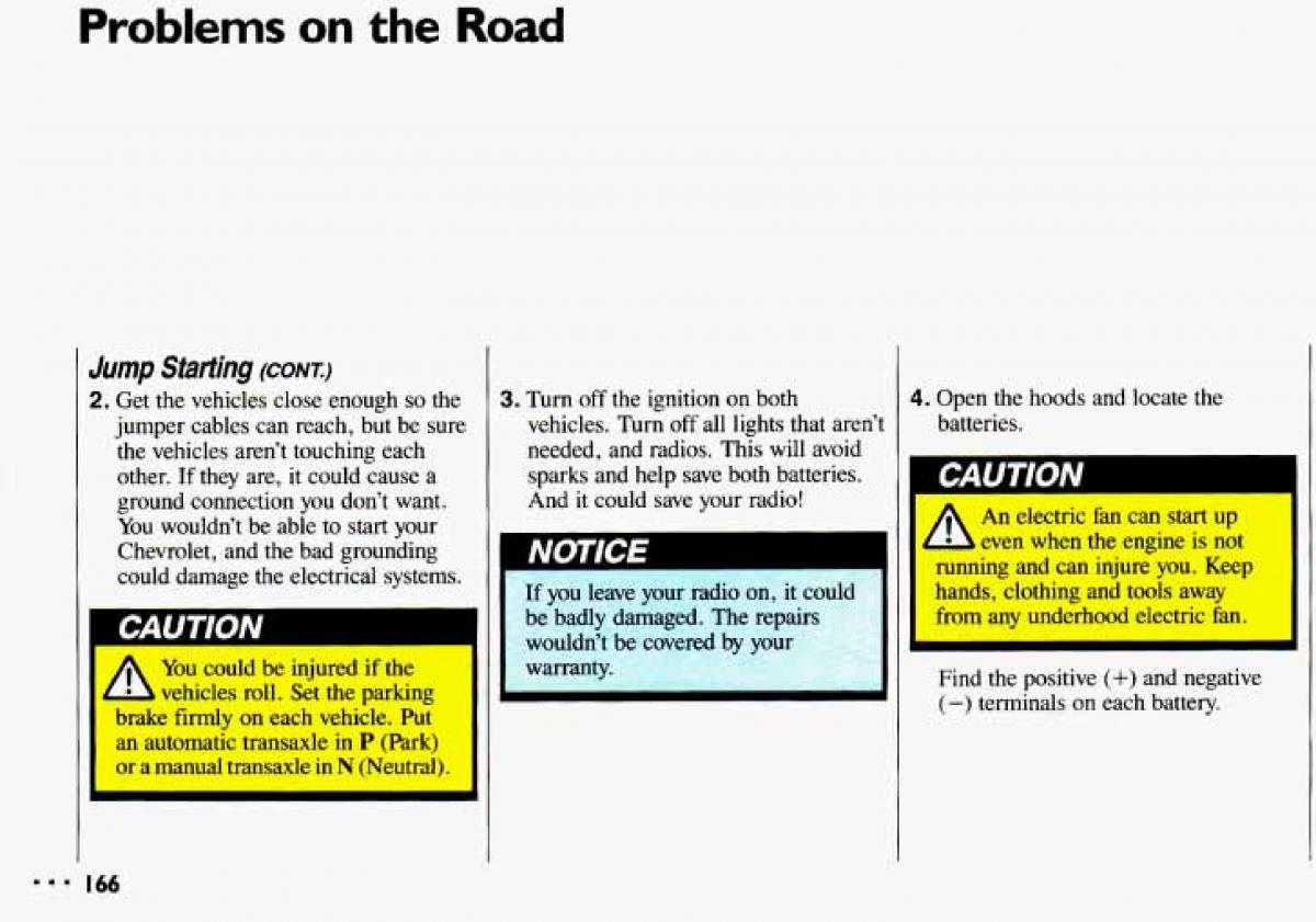 Chevrolet Cavalier II 2 owners manual / page 168