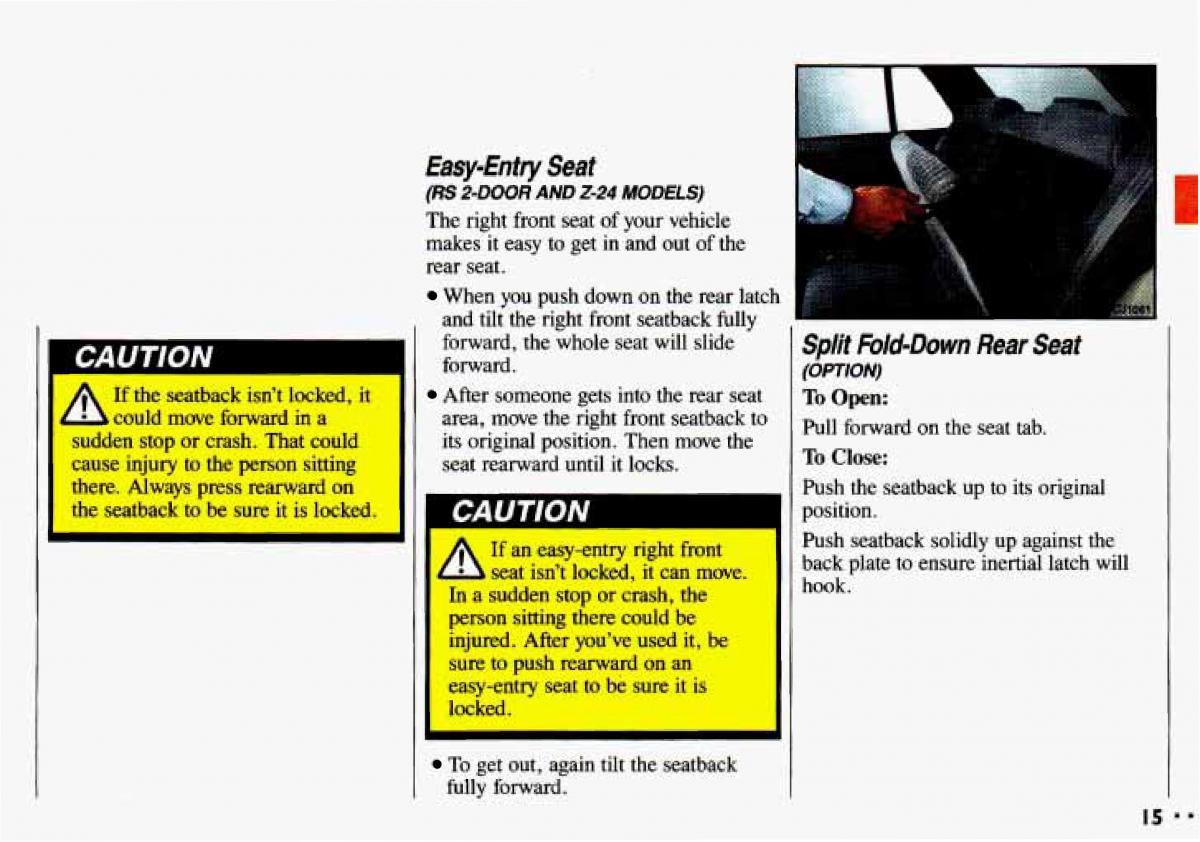 Chevrolet Cavalier II 2 owners manual / page 17