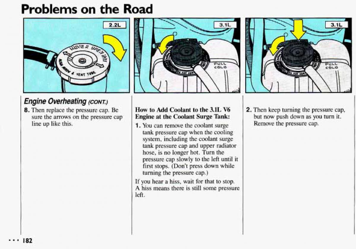 Chevrolet Cavalier II 2 owners manual / page 184