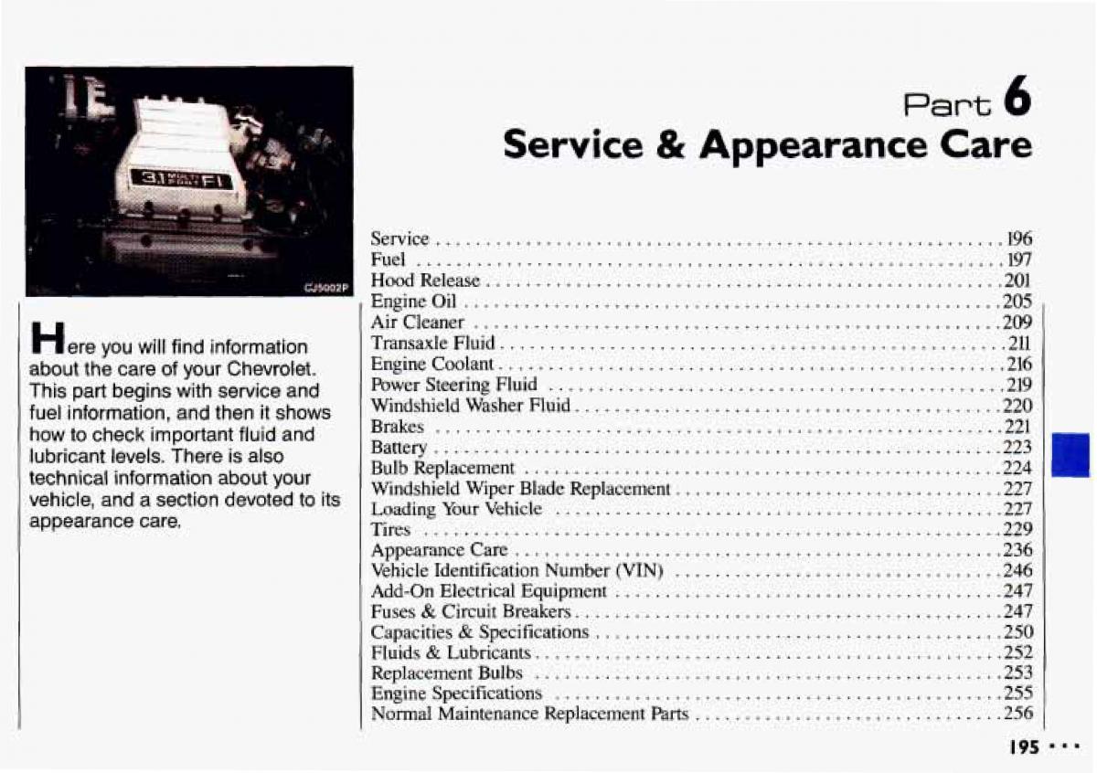 Chevrolet Cavalier II 2 owners manual / page 197