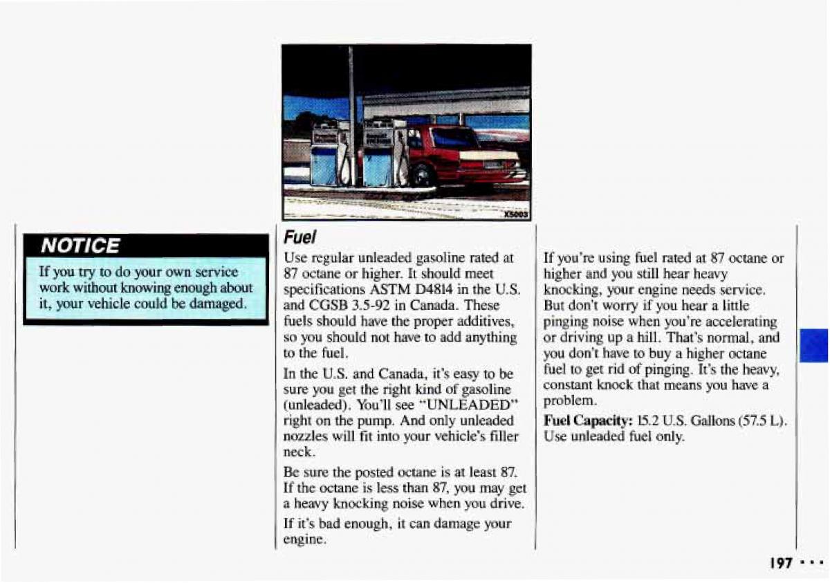 Chevrolet Cavalier II 2 owners manual / page 199