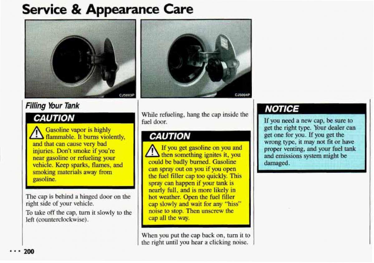 Chevrolet Cavalier II 2 owners manual / page 202