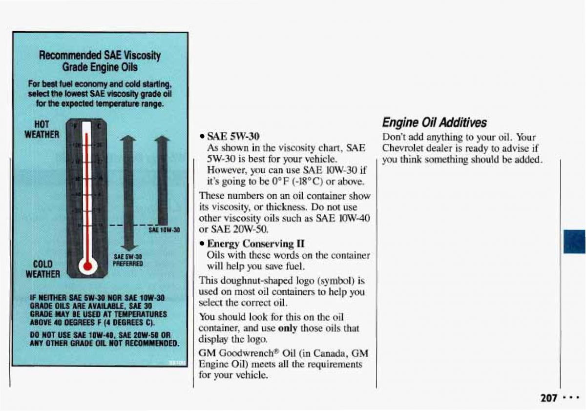 Chevrolet Cavalier II 2 owners manual / page 209