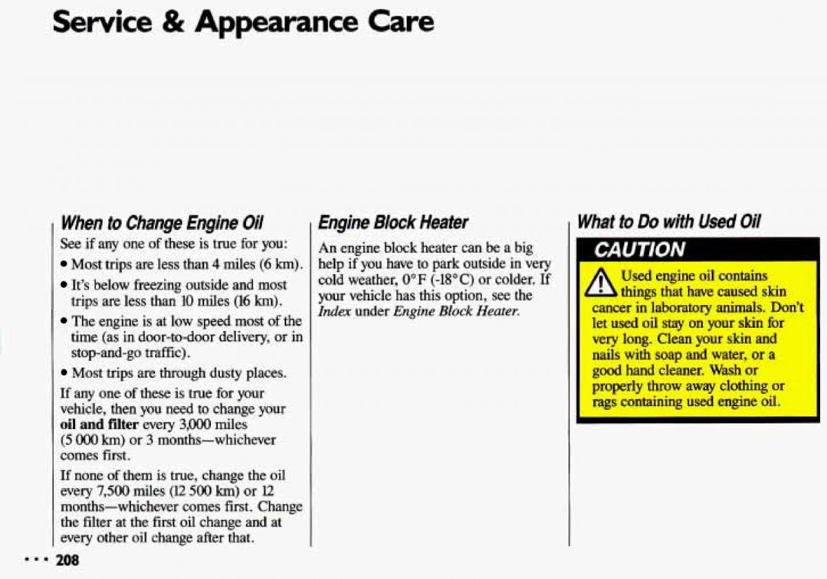 Chevrolet Cavalier II 2 owners manual / page 210