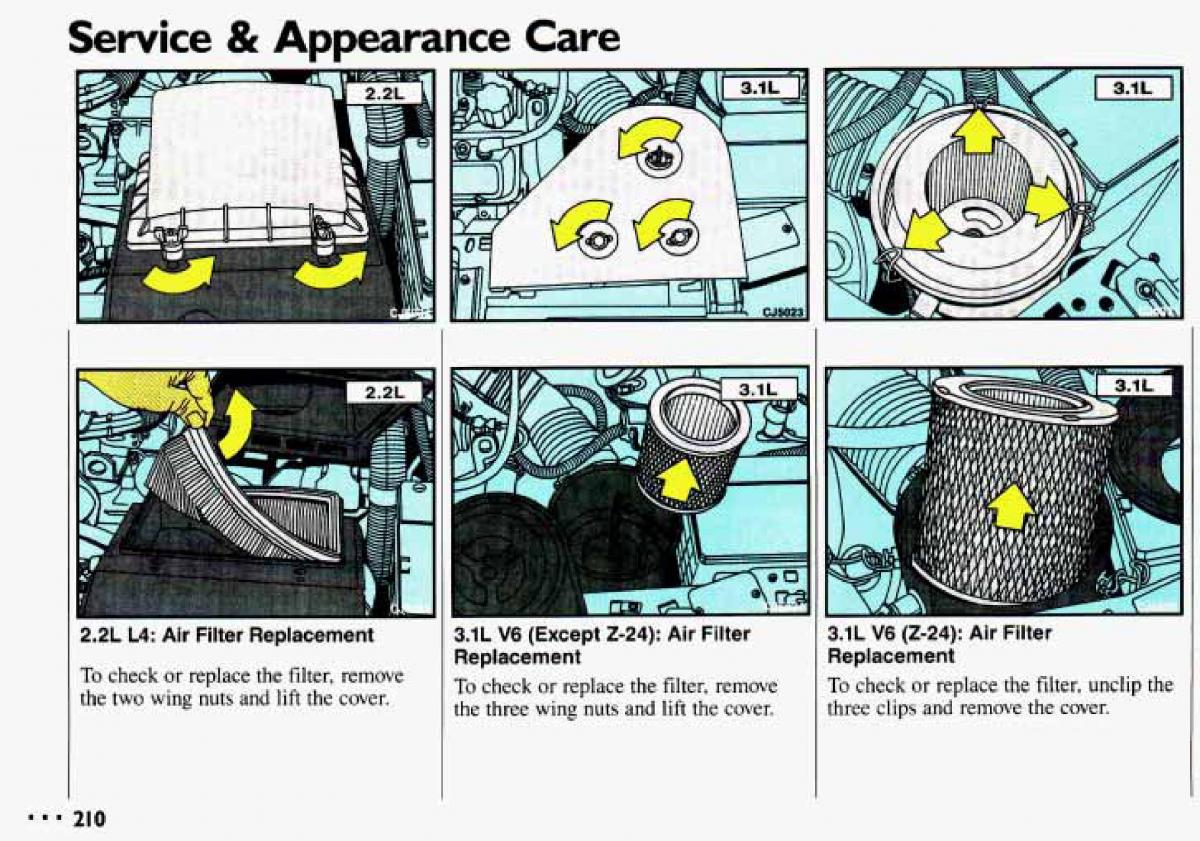 Chevrolet Cavalier II 2 owners manual / page 212