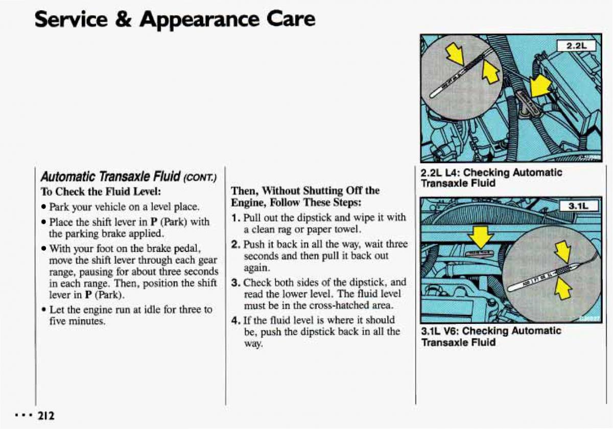 Chevrolet Cavalier II 2 owners manual / page 214