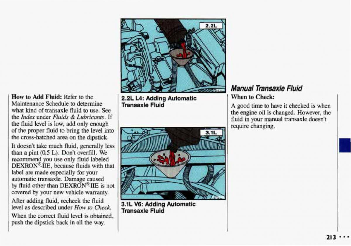 Chevrolet Cavalier II 2 owners manual / page 215