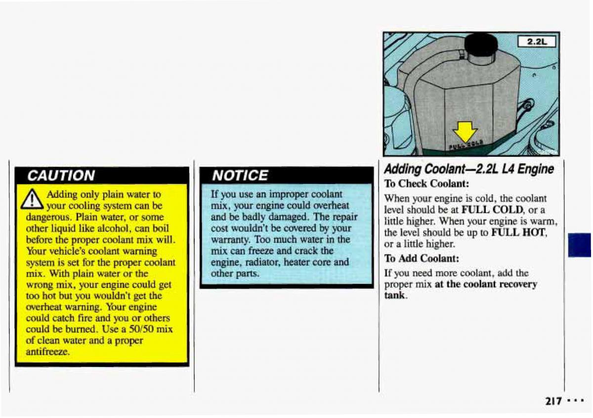 Chevrolet Cavalier II 2 owners manual / page 219